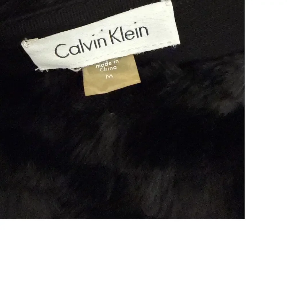 Calvin Klein Black Faux Fur Coat Plush Crop Layering Versatile Jacket Medium